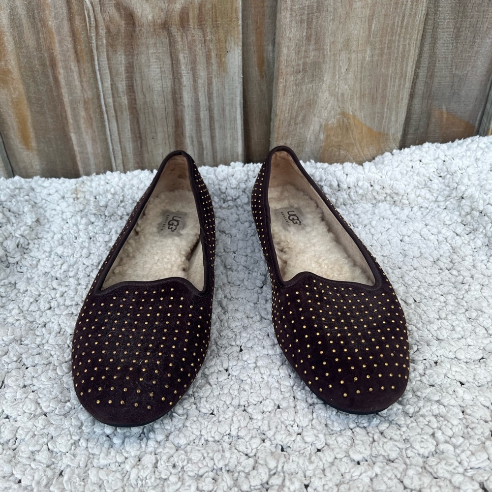 UGG Brown Leather Studded Loafers